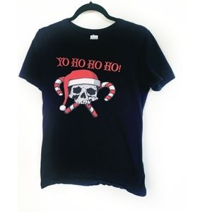 Christmas Black Tshirt  "Yo Ho Ho Ho" Skull Candy Cane